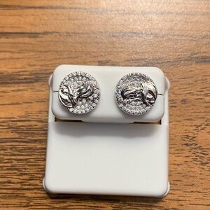 925 Sterling Silver Crystal Round Mom & Baby Knot Stud Earrings screw backs